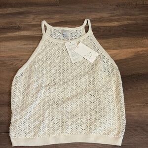 Womens NWT a new day Textured Cream Cropped Tank Top Size Large